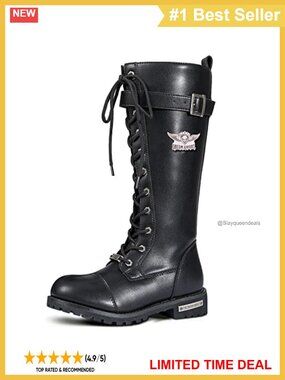 Knee High Faux Leather Motorcycle Combat Boots Lace Up Riding Boots